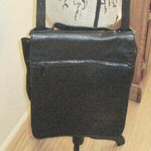 Black Leather Backpack, Unisex, Flap Closure with Snap, Handheld or Shoulder